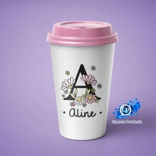 Copo com Tampa Bucks Rosa BB personalizado com a letra inicial e nome