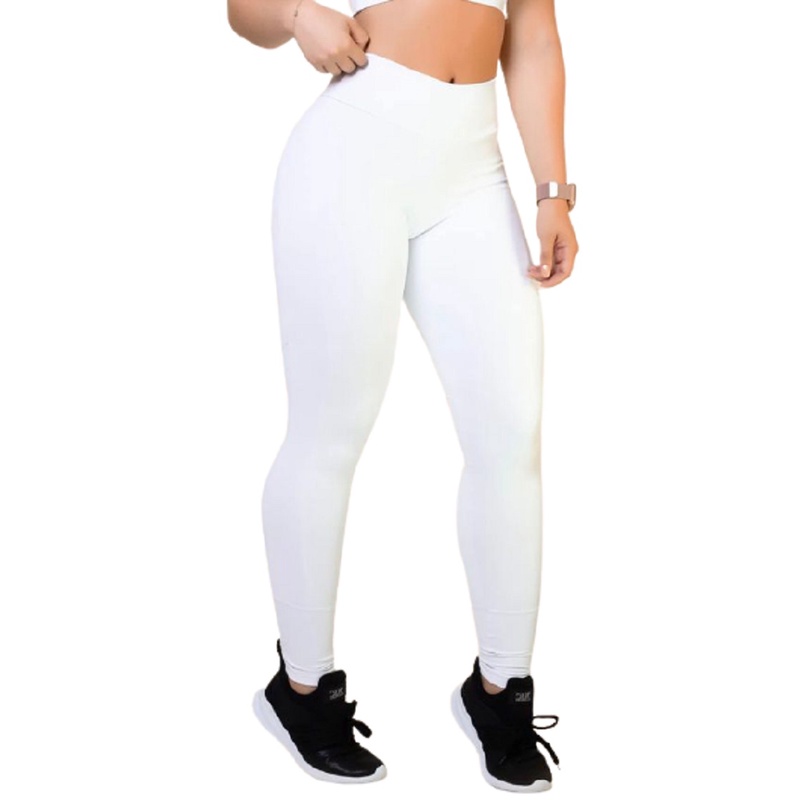 Calça Legging Branca Feminina Lisa Fitness Suplex Enfermagem