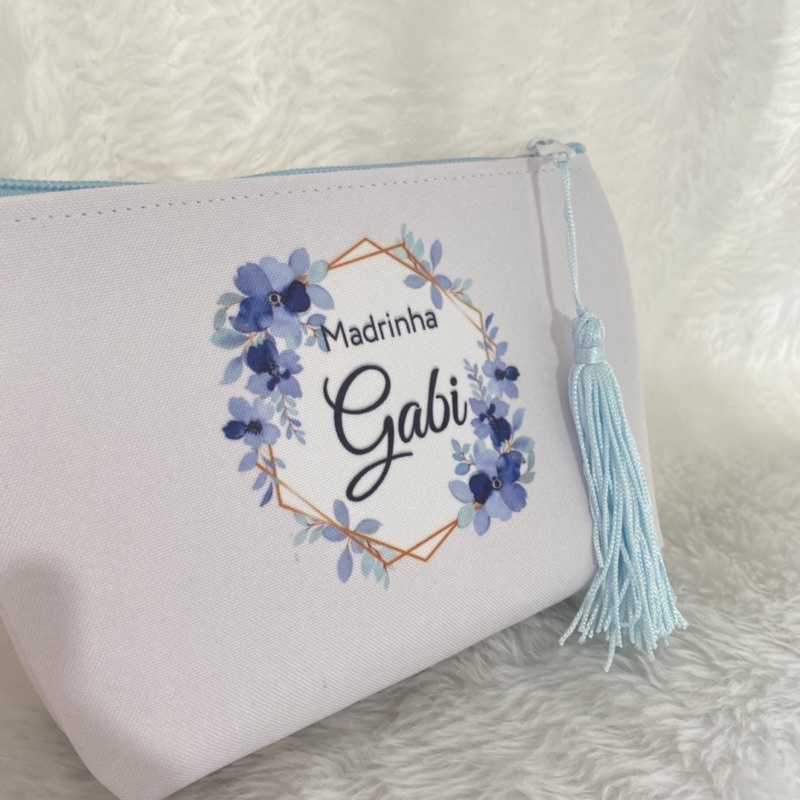 Necessaire Personalizada Azul com nome p/ madrinha,noiva,mãe da noiva, aniversário.