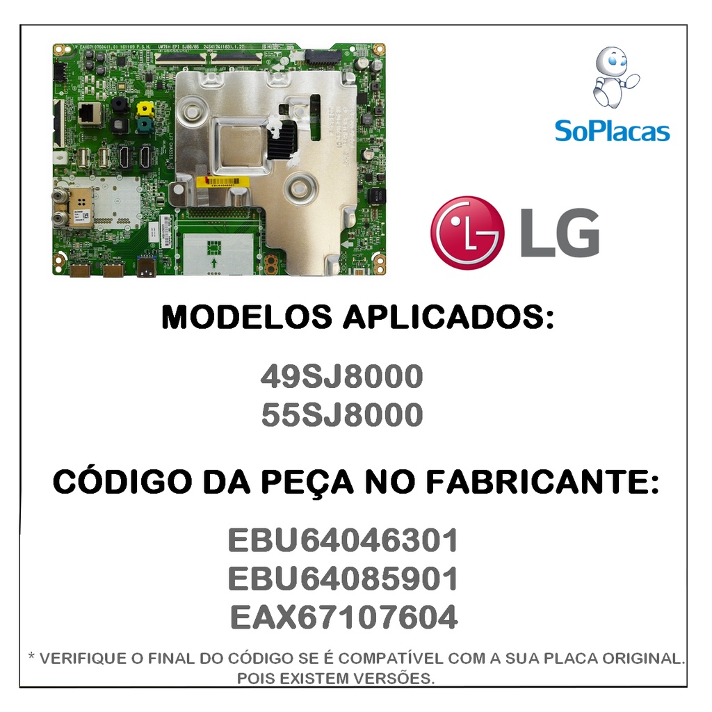 PLACA PRINCIPAL LG 49SJ8000 55SJ8000 EBU64046301 EBU64085901 PLACA PRINCIPAL LG 49SJ8000 55SJ8000 EBU64046301 EBU64085901
