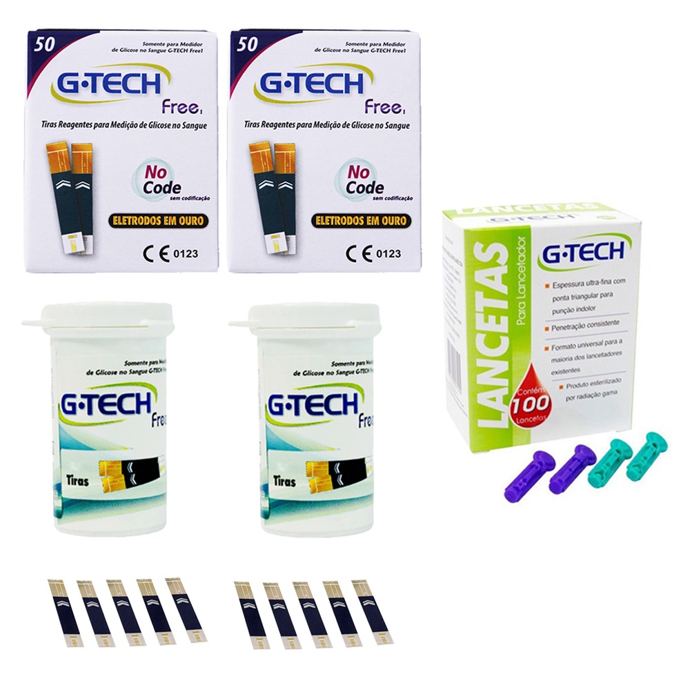 KIT G TECH FREE 100 TIRAS REAGENTES + 100 LANCETAS G-TECH - MEDIR ...