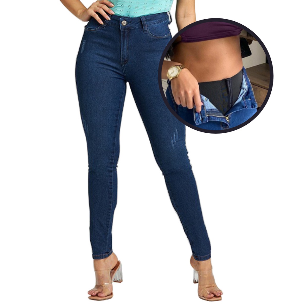 Calça Jeans Feminina Super Lipo Com Cinta Modeladora e Lycra