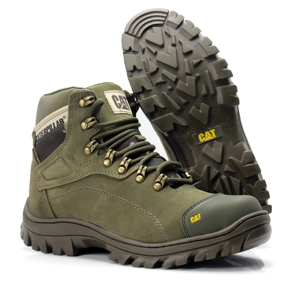 Bota Original Caterpillar Masculina palmilha a Gel Couro Legitimo Verde Impermeável Confortável.