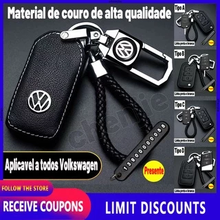 [Promo] Couro de alta qualidade chave do carro capa/chave de carro protetora capa/Metal chaveiro saco carro acessórios Para VolkswagenLeather car key cover /car keychain bag For Volkswagen Gol Fox Polo Golf Jetta Voyage Saveiro Up Bora Passat Octavia
