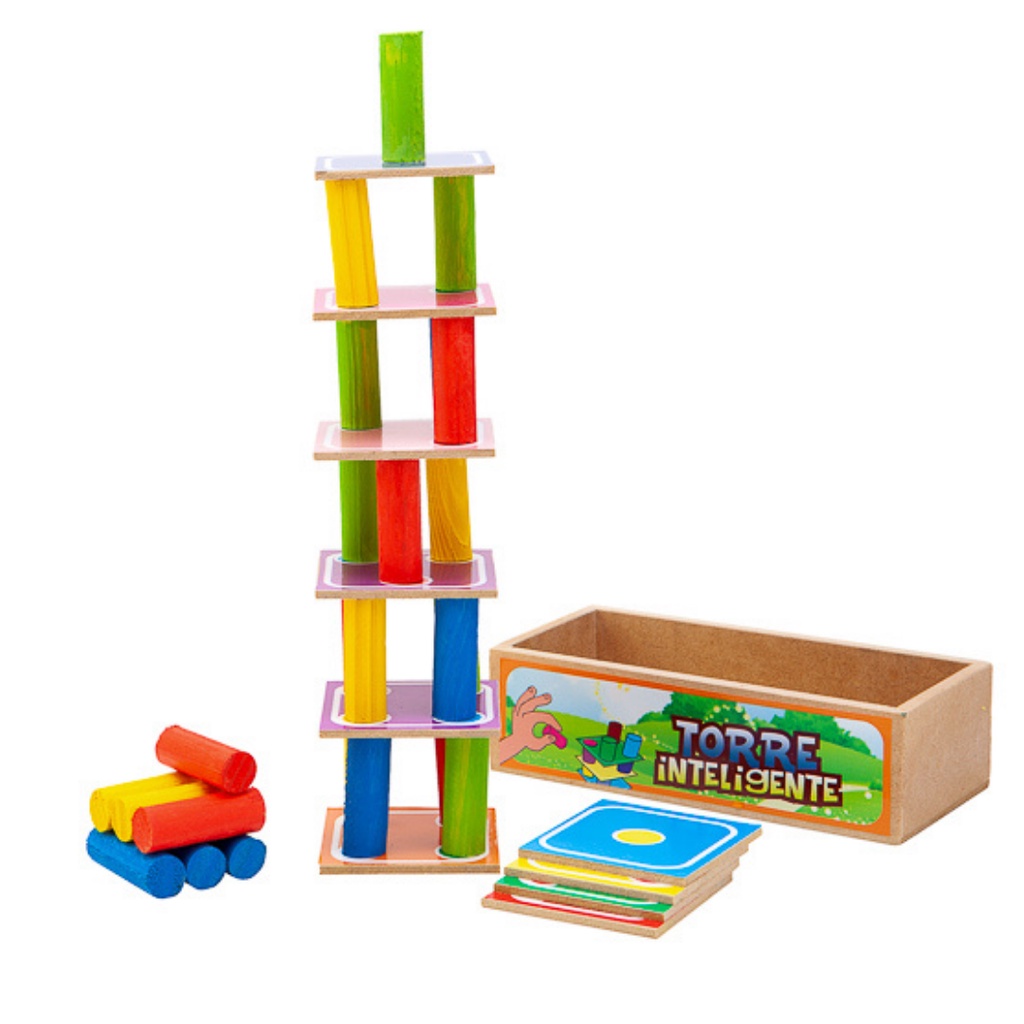 Jogos Educativos - Torre inteligente - Brinquedo Pedagógico Educativo em  Madeira - Escorrega o Preço