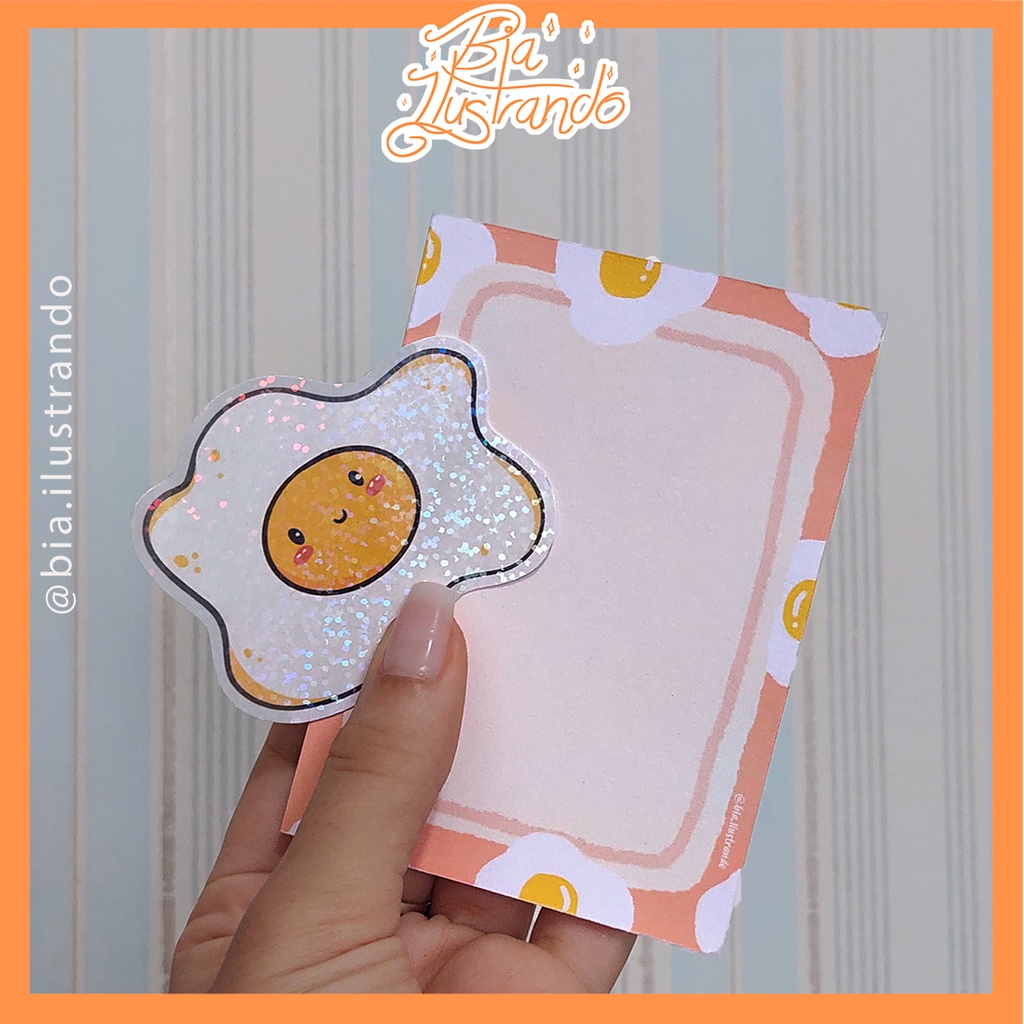 Ovo Frito Bloco de Notas + Adesivo | Memopad 50 folhas Papel de carta ...