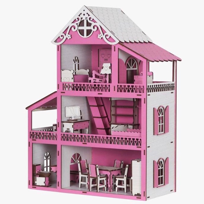 Casinha de Boneca Madeira MDF Brinquedo Criança Barbie Rosa + BRINDE