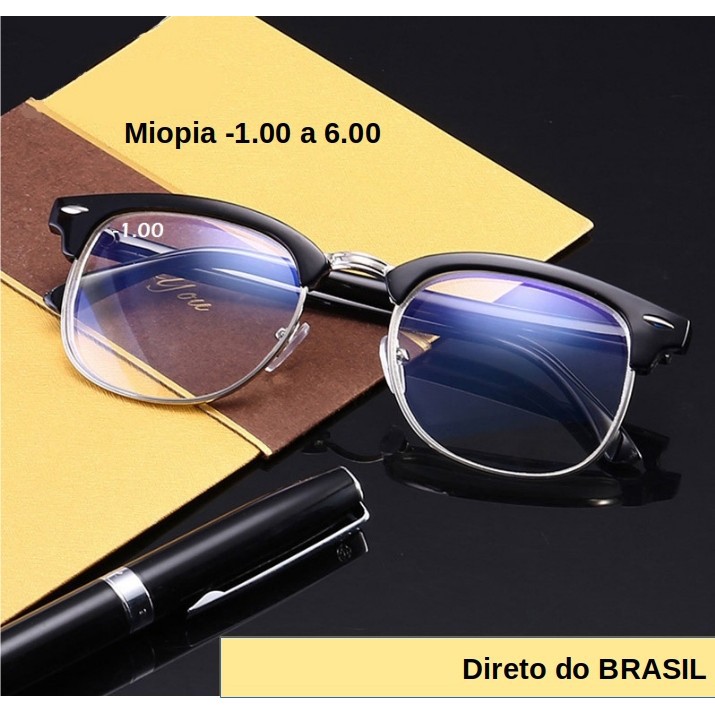 Óculos Grau de Miopia Masculino Clubmaster Anti Raio Azul Gm09