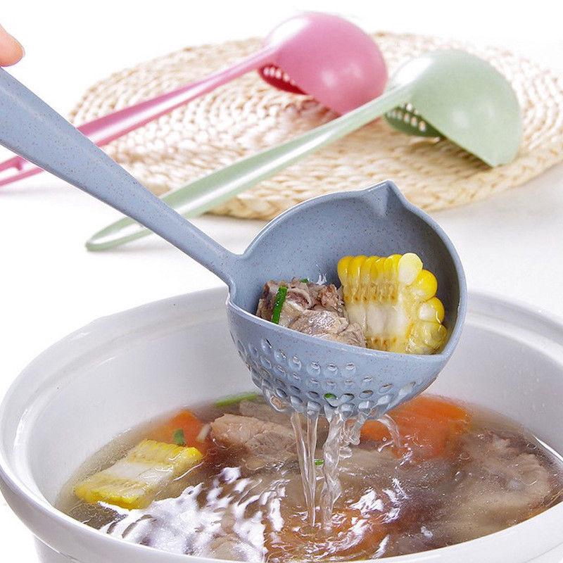 Colher De Sopa De Plástico Com Cabo Longo 2 Em 1 , Filtro , Talheres , Utensílios De Cozinha , Ferramenta De