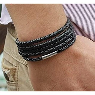 Pulseira Bracelete Masculino De Couro Resistente 5 Voltas