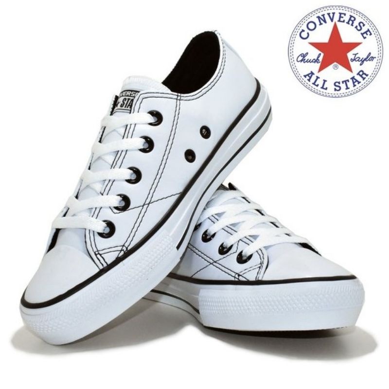 Tênis Converse All Star Preto Couro Sintetico Feminino e Masculino sola  baixa