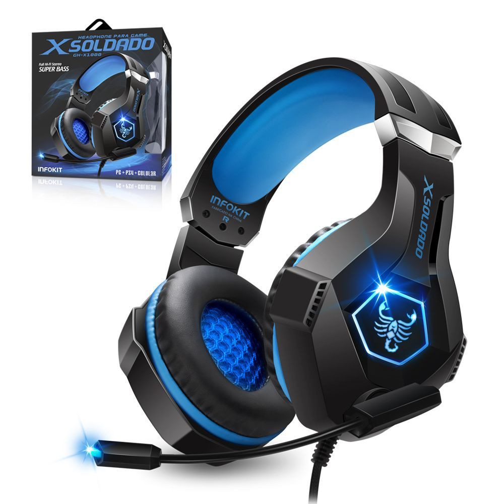 Headset Gamer Warrior Straton USB 2.0 Stereo LED PH244 Azul