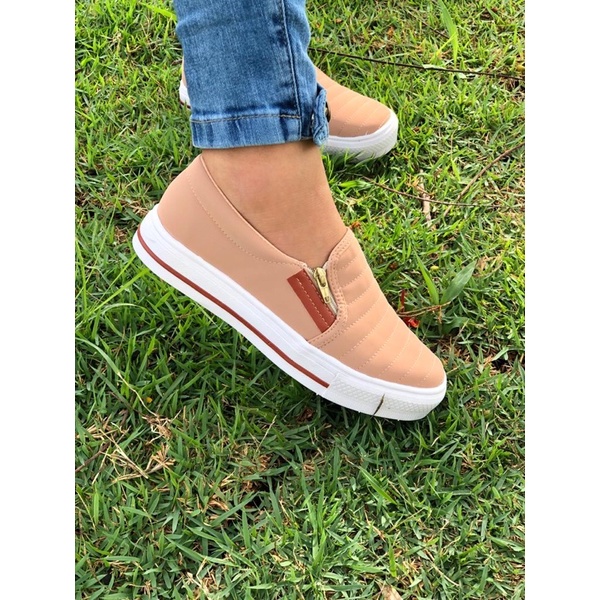 Tênis Sapatênis Sapatilha Feminino Casual Slip On Com Zíper Confortável Envio Imediato