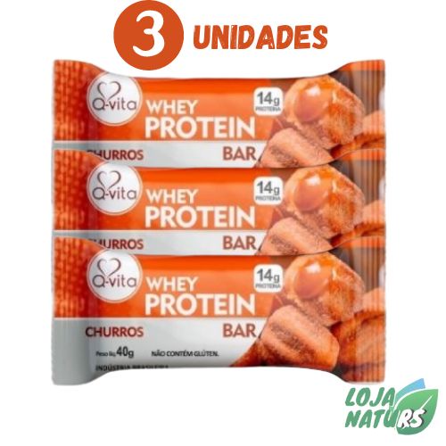 KIT 3 Unidades de Barra Whey Protein sabor Churros Sem Glúten 40g – Q-Vita