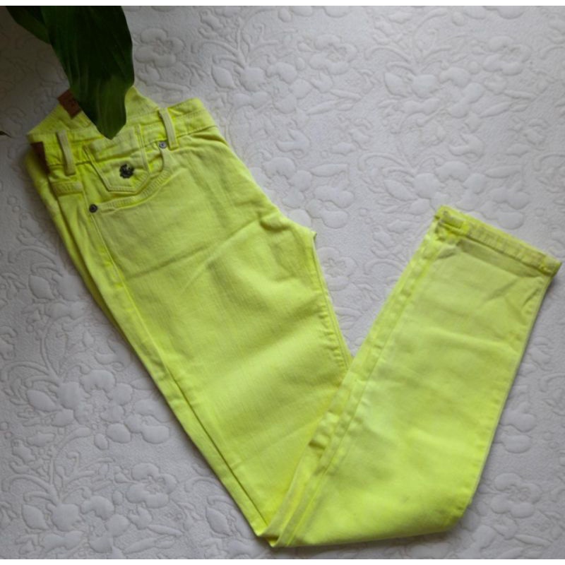 Calça Jeans Neon Amarelo Agua Skinny Moda Blogueira Tamanho 36