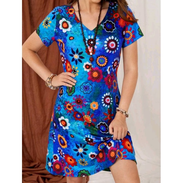 Vestido azul floral estilo hippie chic / Coleção Boho Emery Rose