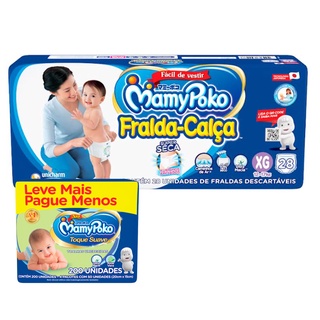 Fralda Calça Descartável Mamypoko Super Seca Jumbo - XG - 28 (12 a 17kg) + 200 Lenços Umedecidos