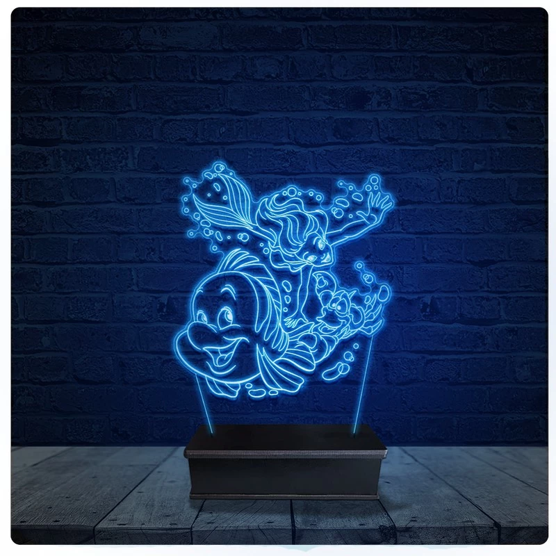 Luminária Led Acrilico Abajur - Ariel Pequena Sereia