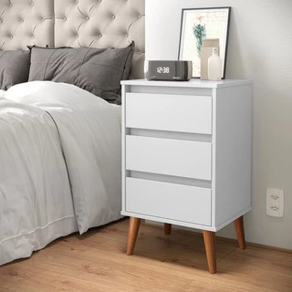 Mesa De Cabeceira Wood 3 Gavetas Pé Palito Várias Cores