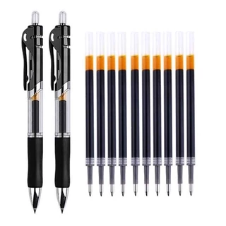 2 canetas + 10 recargas! Conjunto de canetas de gel retrátil de 0,5 mm de grande capacidade
