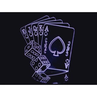 Luminária Led 3d Cartas Baralho Dados Jogo Poker Dice Card
