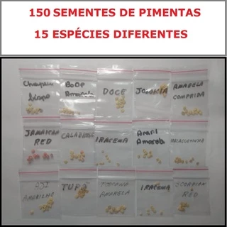 KIT 5 - 150 Sementes de Pimentas - 15 Espécies Diferentes