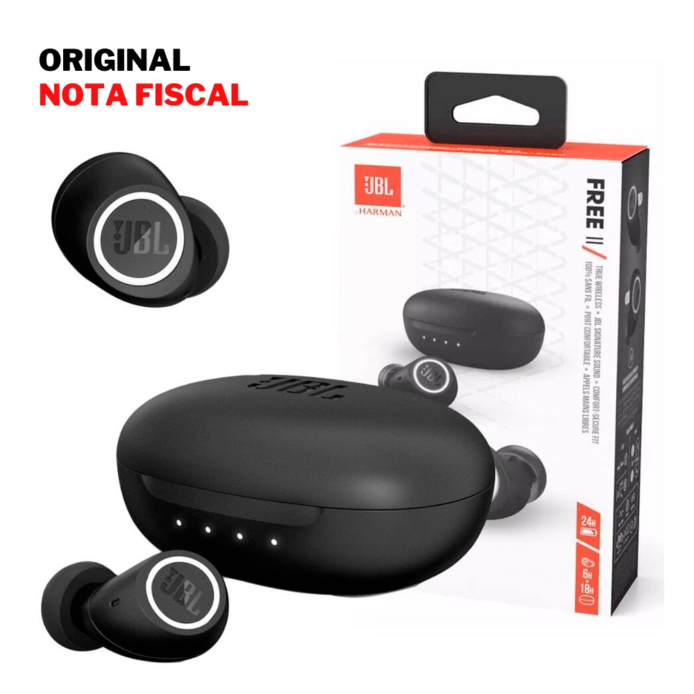 Fone de Ouvido JBL FREE 2 Preto Bluetooth 5.0 Dual Connect com Estojo Carregador Wireless Sem fio