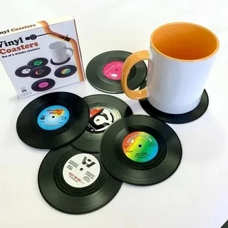 Porta Copos Vinil C Base Emborrachada 6 Unidades Retro Disco