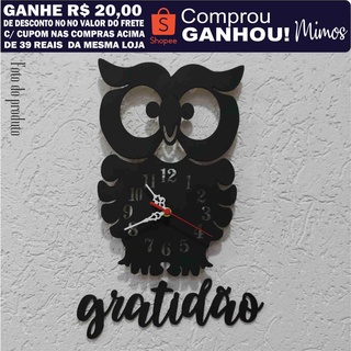 Relógio de Parede Decoração MDF Coruja +Aplique Gratidão - Casa-cozinha