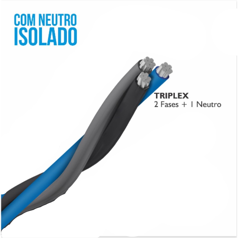 Fio Cabo Triplex 10mm Neutro Isolado Alumínio - rolo 100 metros ( 2 Fases Isoladas + Neutro Isolado)