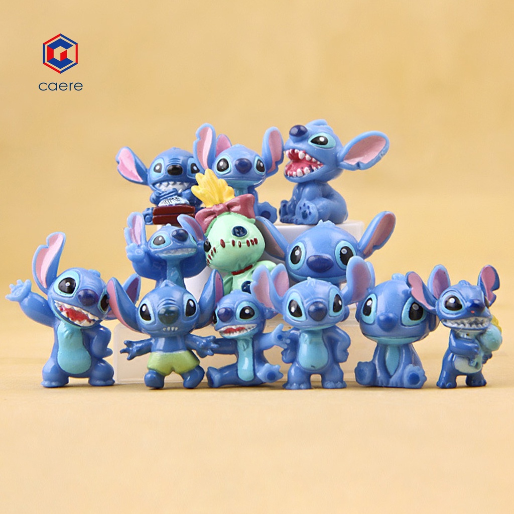 (Caere) 12pçs Boneco De Anime Desenho Animado Stitch Fofo / Ornamentos De Carro / Decoração De Casa