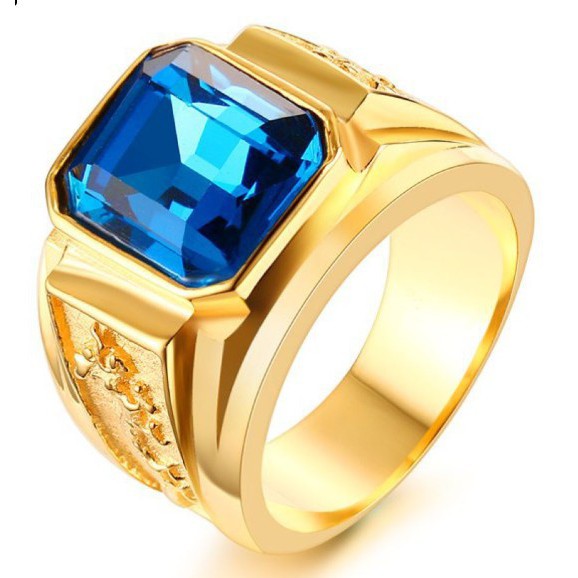 Anel Masculino Vintage Com Diamante Dourado