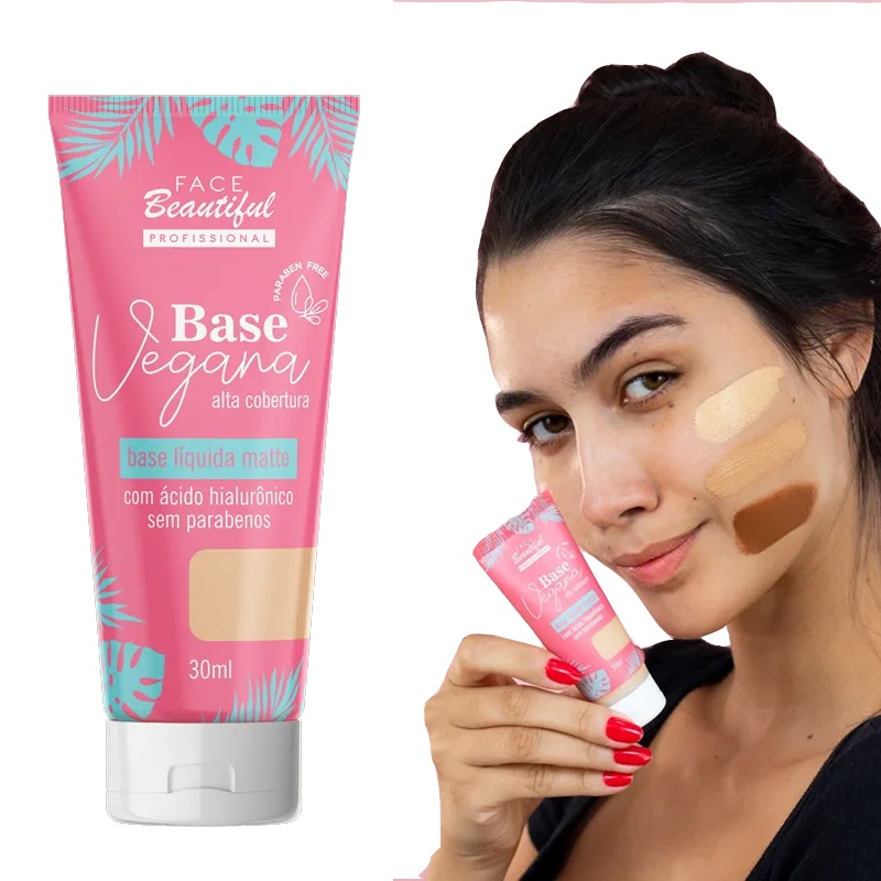 Base Vegana Alta Cobertura Liquida De Rosto Matte Maquiagem Facial A Prova  D Agua Bege Medio Pele Morena Oleosa Cobre Tudo Tatuagem Oil Free Santa