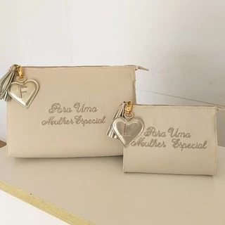 Kit Necessaire Feminina Luxo Personalizável – Frase, Nome ou Inicial | Presente Para Mulher em Oferta na Shopee