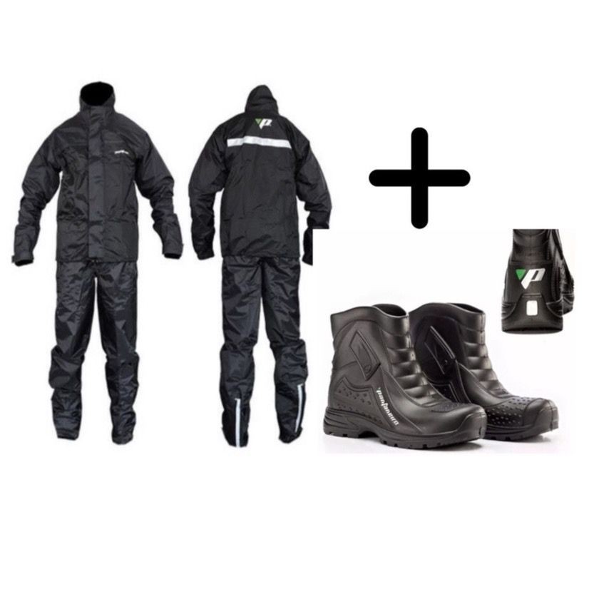 Kit Capa De Chuva Nylon Pantaneiro Com Gola + Galocha Impermeavel Pantaneiro Moto