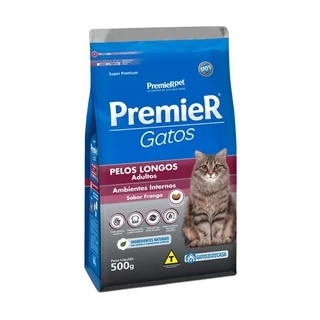 Premier Ambientes Internos Pelos Longos Gatos Adultos Frango 500G
