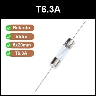 5 Fusível Vidro Axial 5x20mm T6.3a T6,3a 6.3a 6,3a Retardo