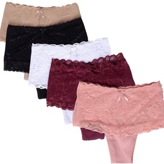 Kit 5 Calcinhas Cintura Alta Modeladora Com Renda Em Algodão Adulto.