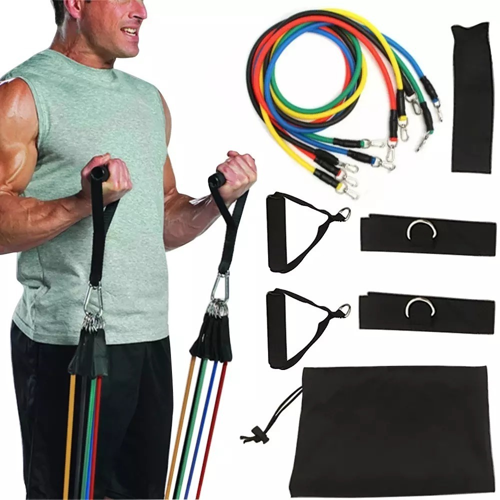 Kit Elastico Extensor Treino Academia Exercicios Em Casa Elastico Extensor Fit Power Resistencia 