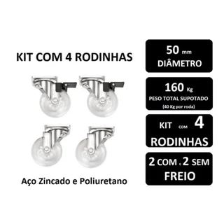 Kit 4 Rodízios - Rodinhas 64mm Silicone Gel 2 C/ 2 S/ Trava