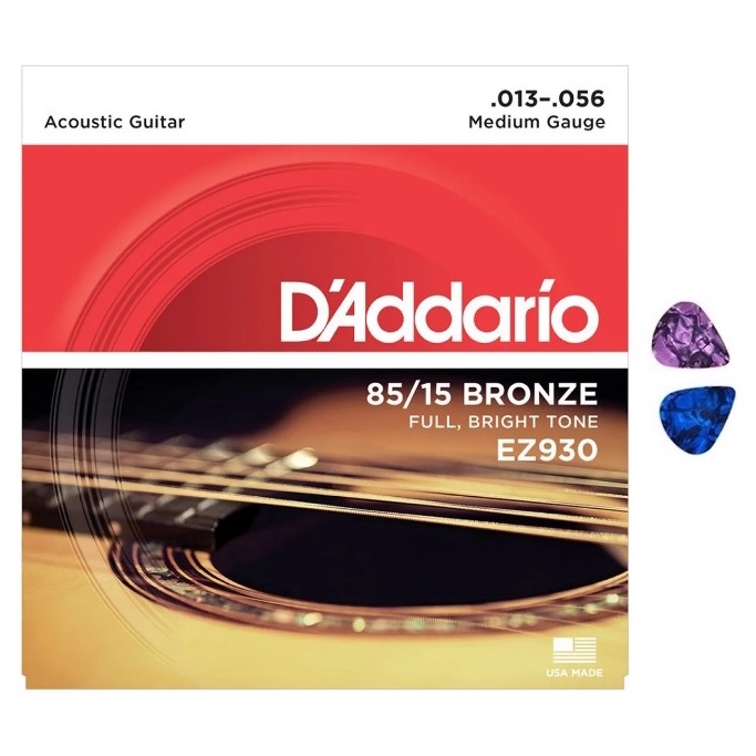 Encordoamento Aço Violão .013 D'addário 85/15 Bronze EZ930 Daddario + 2 Palhetas
