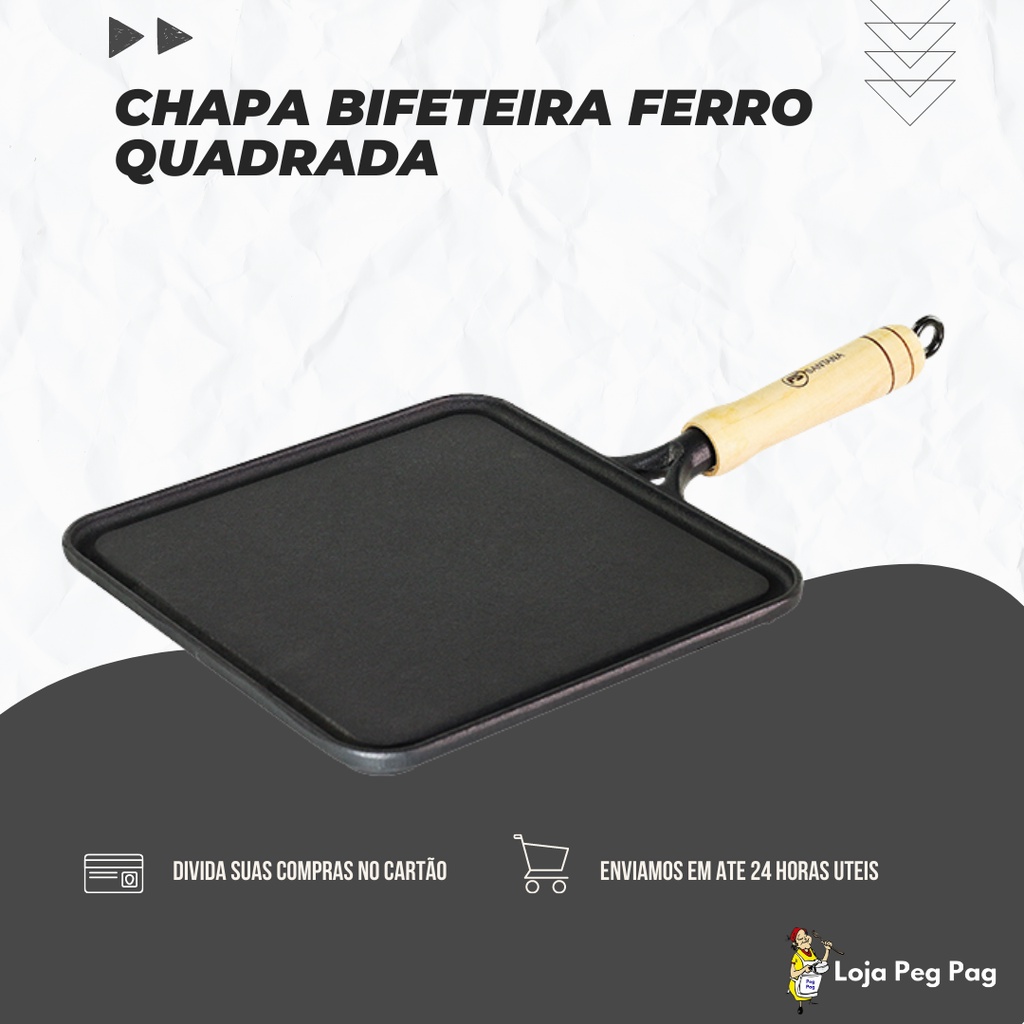 Chapa Bifeteira Ferro Quadrada Lisa para Servir Porção