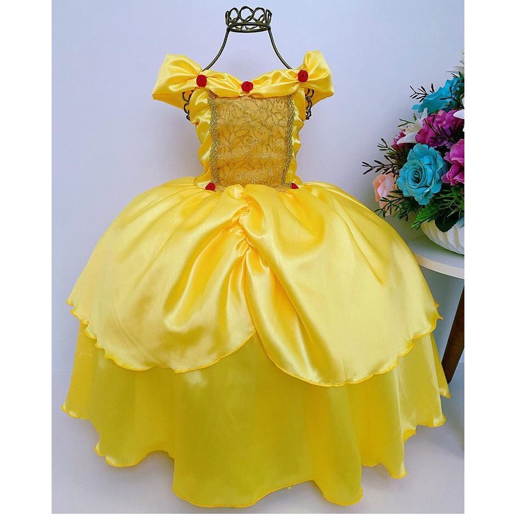 Compra online de Fantasia de A Bela e a Fera para meninas, Natal,  Halloween, Carnaval, Vestido Extravagante, Princesa Belle, Festa de  Aniversário, Vestido de Baile Amarelo 3 4 5 6 7 8 9 10 Anos