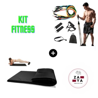 Kit Exercícios Elásticos 11 Peças + Colchonete - Kit C/2 Produtos