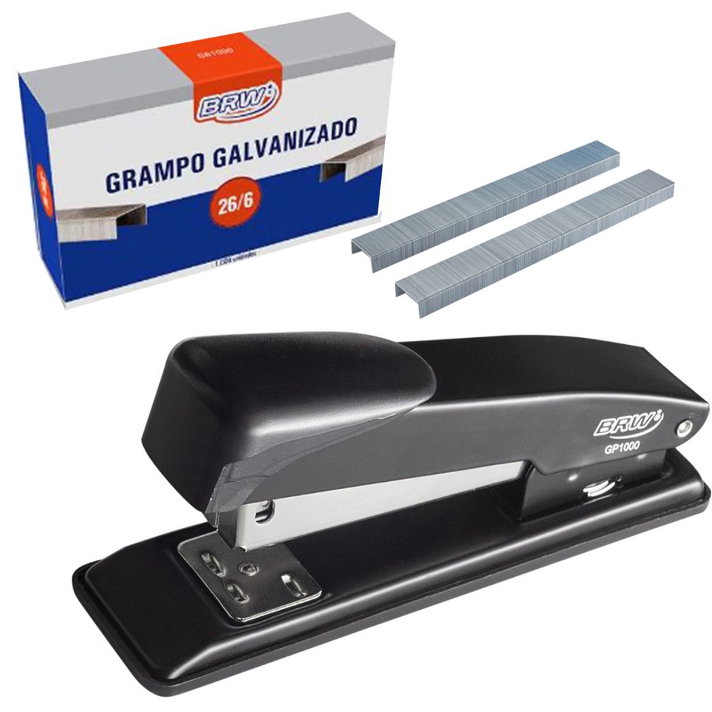 Grampeador De Papel Médio 26/6 + 1000 Grampos Galvanizados | Shopee Brasil