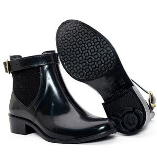 Bota feminina galocha de borracha macia coleção outono inverno com elástico e fivela lançamento ref 250 f