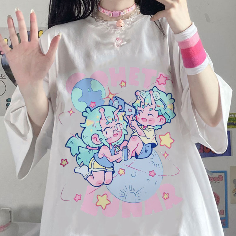 Camiseta Feminina Larga Coreana Anime Kawaii Punk Rock / Roupas