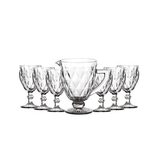 Kit 01 Jarra Diamond 1,2 Litros + 06 Taças Água Diamond Transparente 320ml