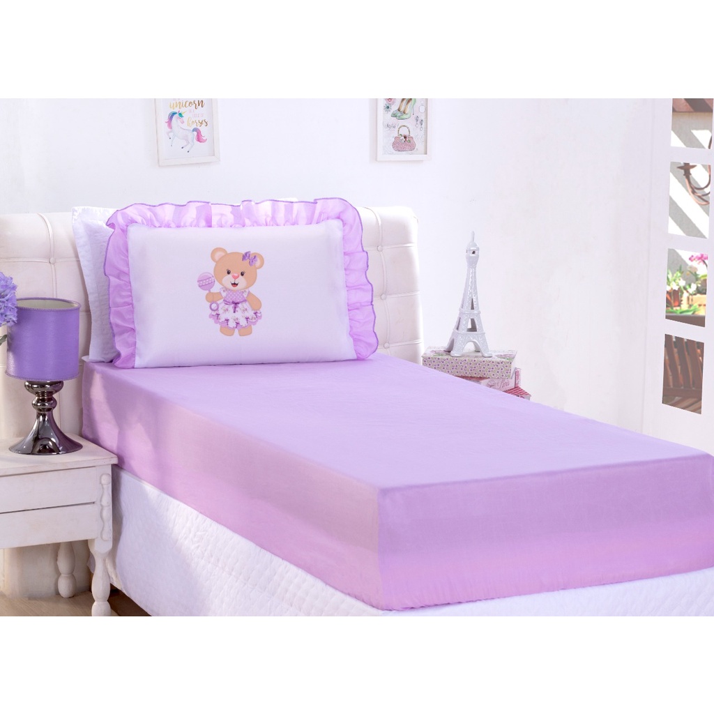 Jogo Cama Solteiro Infantil Menina + Lençol Rosa Kit 4 Peças