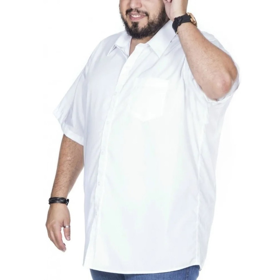 Camisa Social Masculina Manga Curta Plus Size Extra Grande Branca Bom Pano